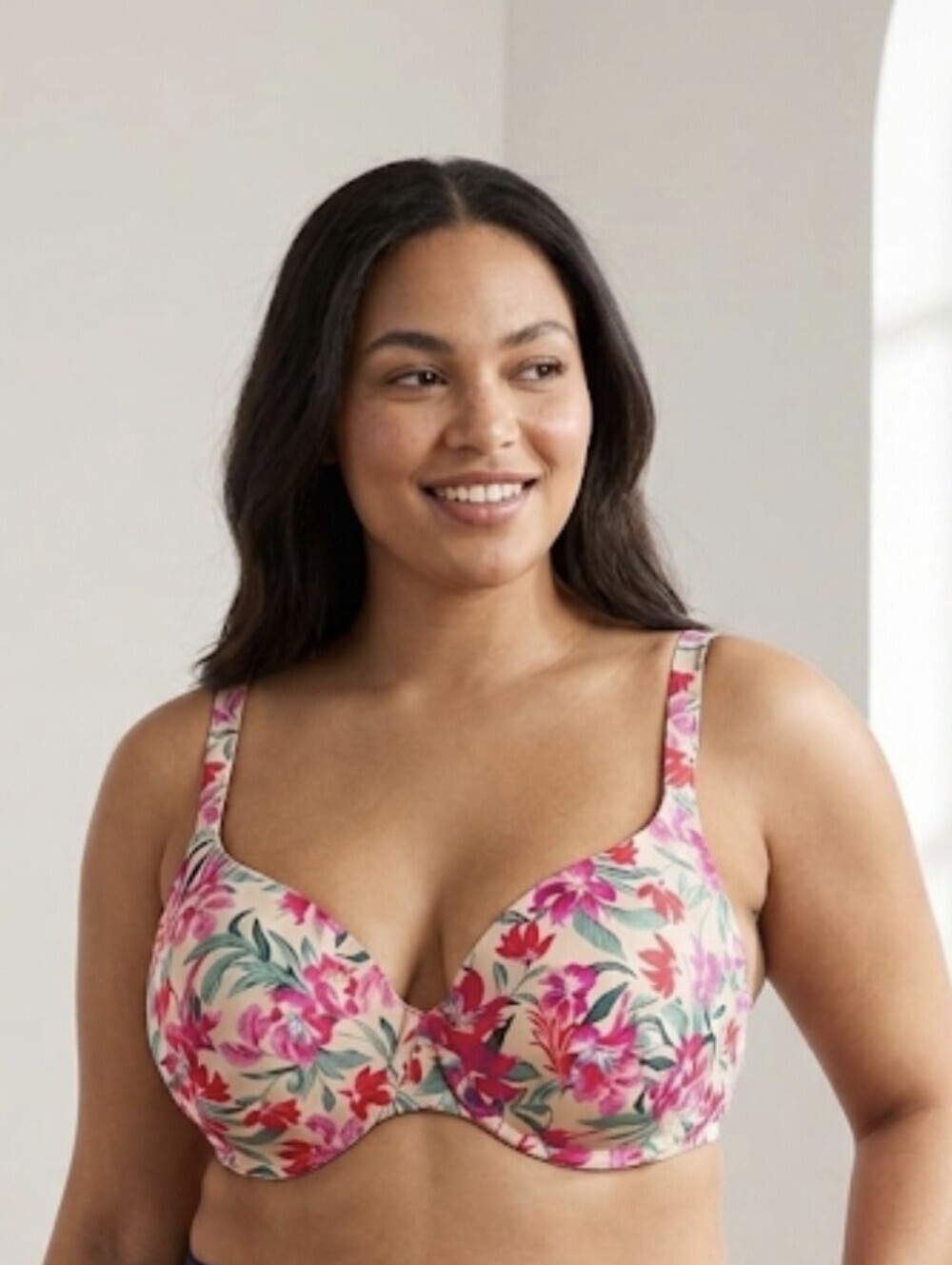 NWT Cacique Lightly Lined T Shirt Bra Tropical Print Size 46D